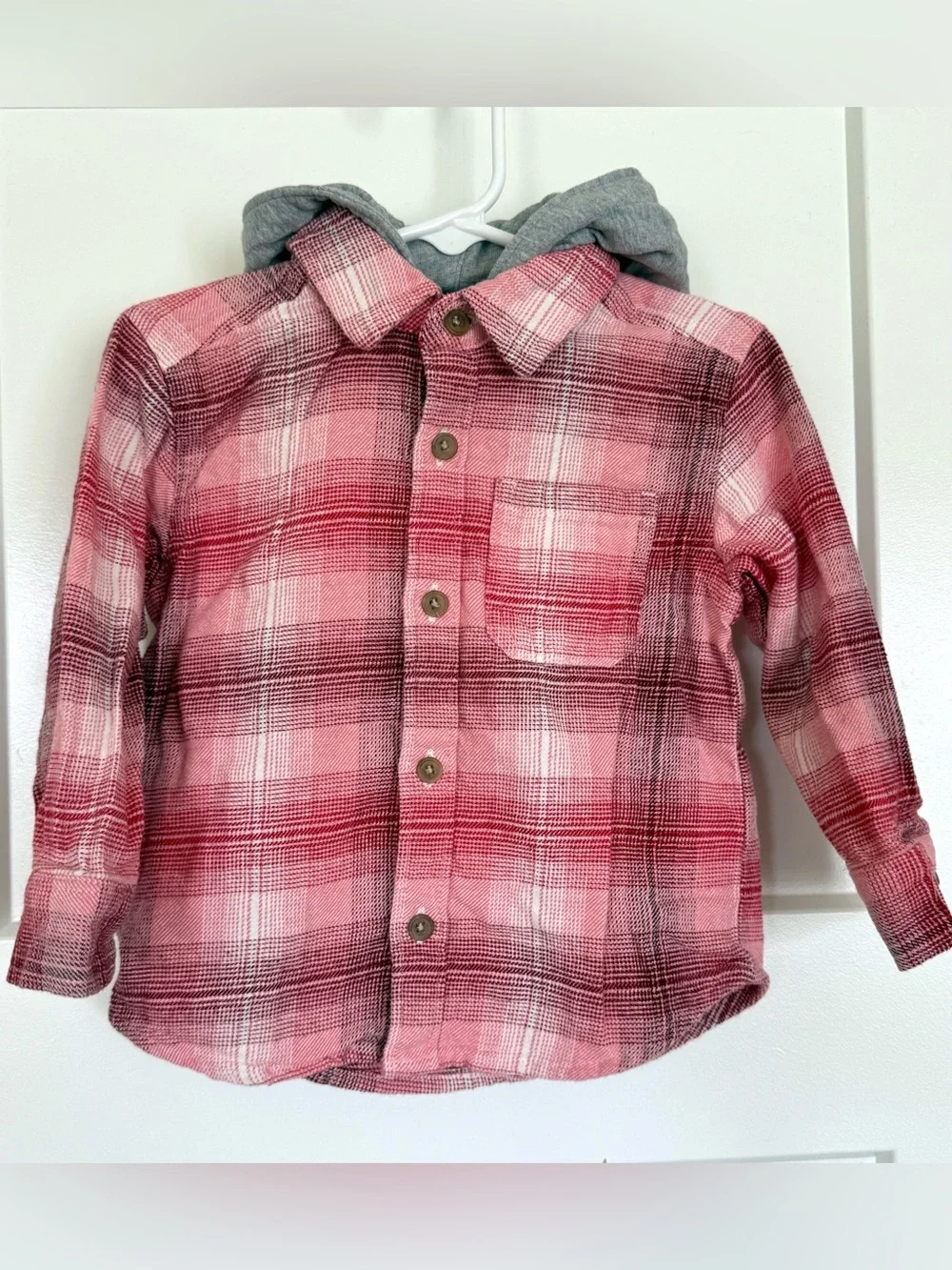 Old Navy Toddler Plaid Hooded Flannel Shirt Size 2T
